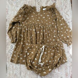 Brown Floral Baby Dress and Bloomers Set